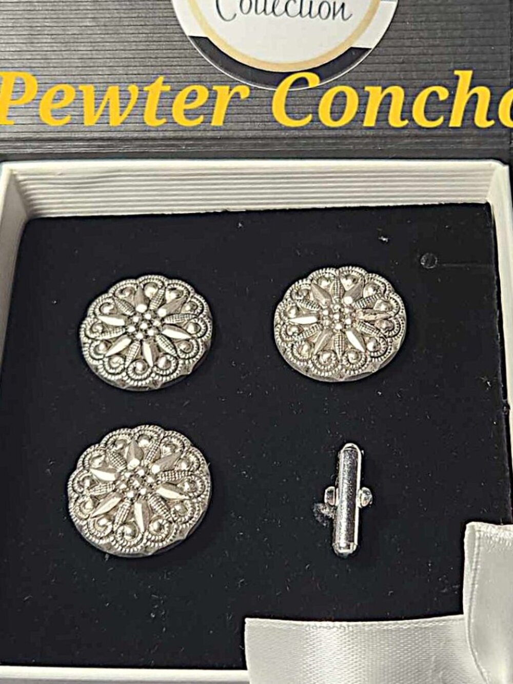 SADDLE BLANKET LINKS "PEWTER CONCHO" Silvertone Horse Show NUMBERS NEW in box